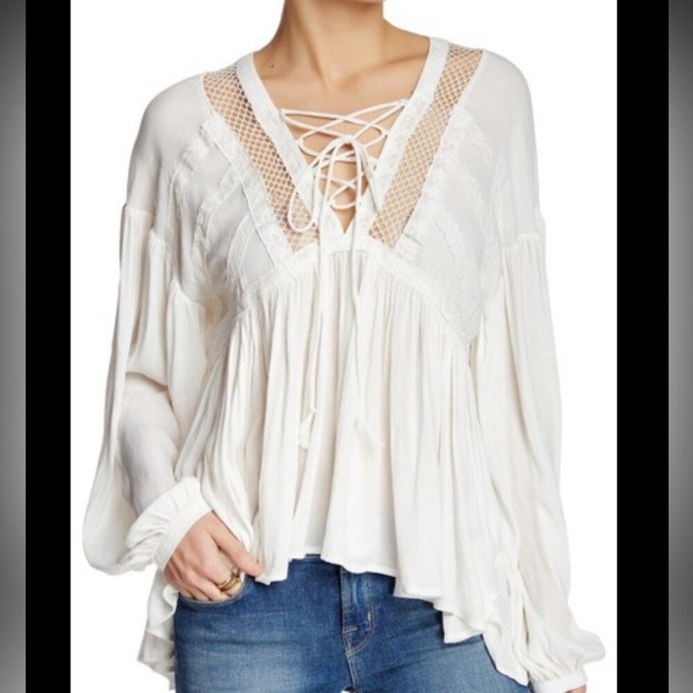Free People Don't Let Go Pheasant Blouse Small Ivory